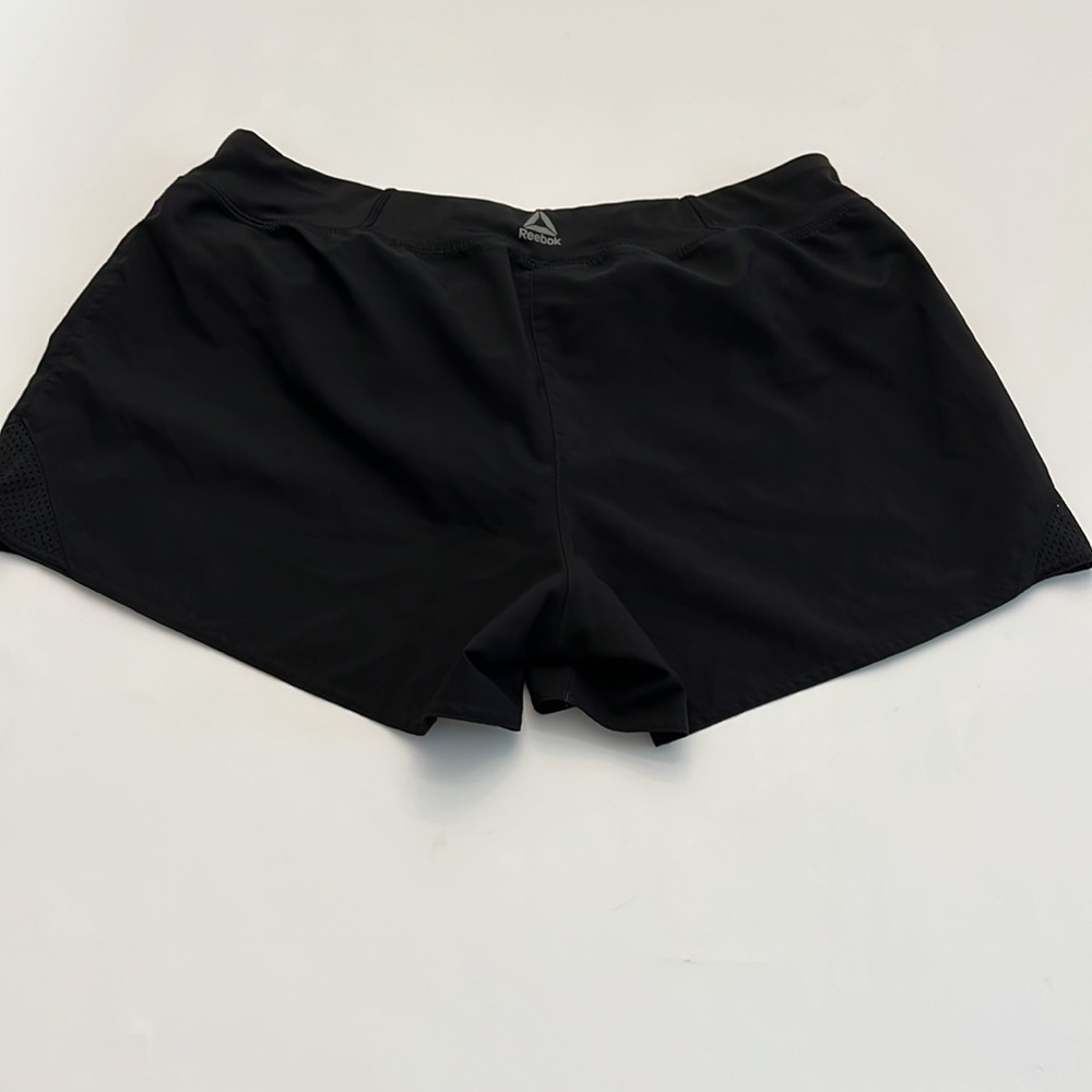 2 pair Reebok speedwick running shorts 1 black 1 purple w/ built in panty size L - Picture 6 of 16